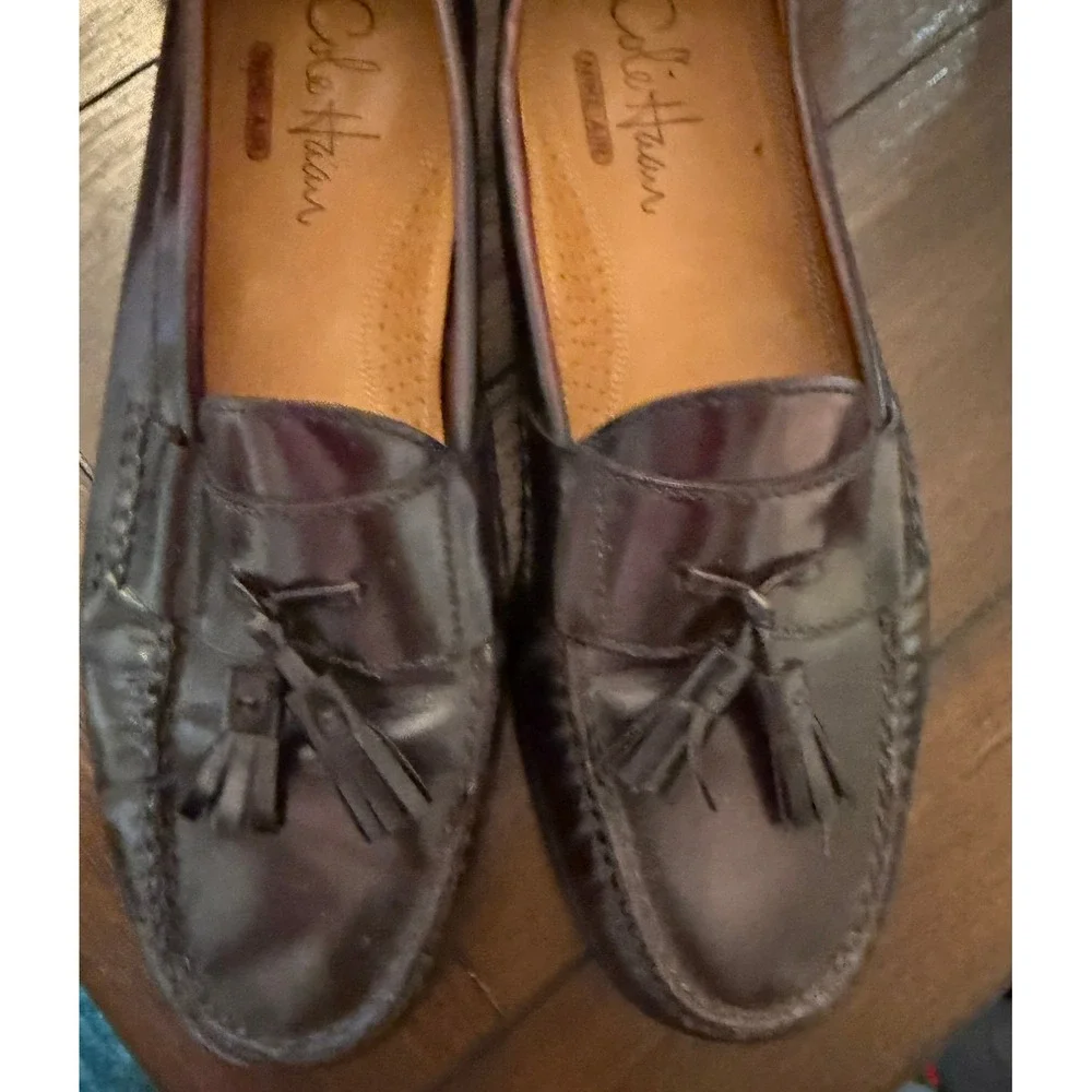 Cole Haan Nike Air Mens 9.5M Burgundy Leather Tassel Loafers C06588